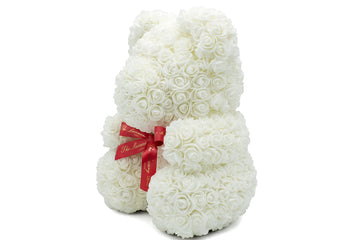 White Rose Bear with Ribbon 40cm | Romantic Gift for Girlfriend, Wife or Loved One