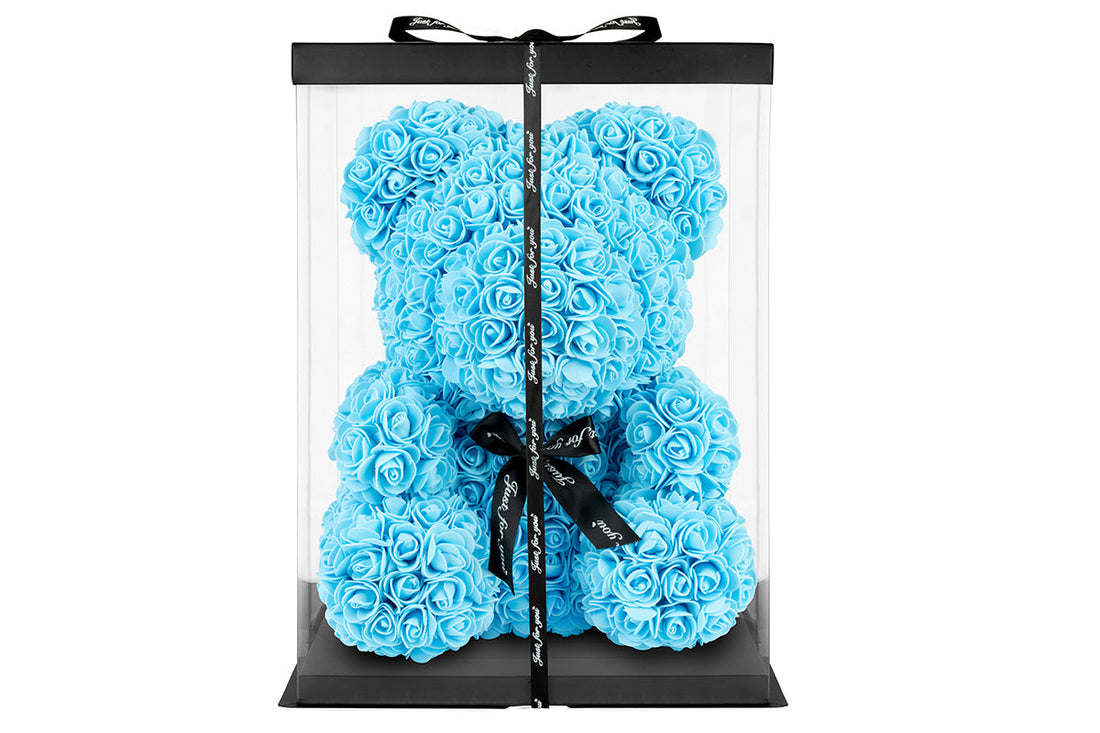 Baby Blue Rose Bear 40cm | Stylish Gift for Him or Her, Ideal for Special Occasions