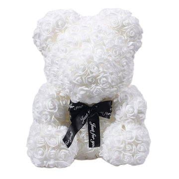 Small Rose Bear - White - 25cm | Anniversary or Birthday Gift Idea for Her