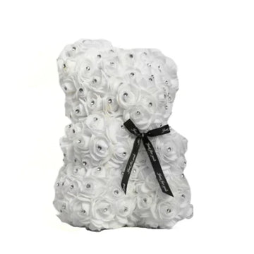 White Teddy Bear with Bow and Diamond