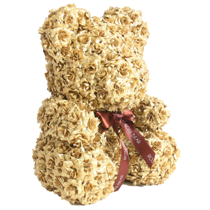 Gold Rose Bear with Ribbon 40cm. | Romantic Gift for Girlfriend, Wife or Loved One