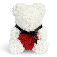 White Rose Bear with Red Heart – 40cm